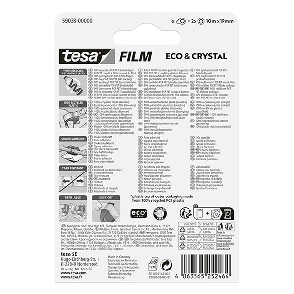 Tesa Eco & Crystal plakband 19 mm x 10 m (2 rollen) + dispenser 203386 - 3