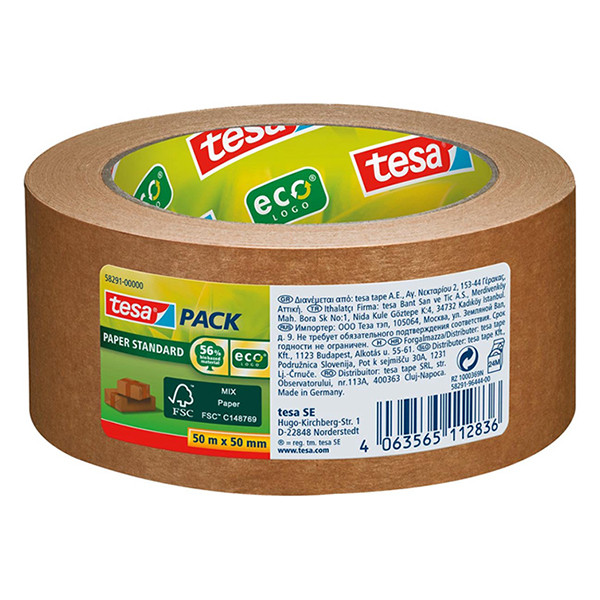 Tesa Eco Paper Standard verpakkingstape bruin papier 50 mm x 50 m (1 rol) 203301 - 1