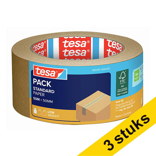 Tesa Eco Paper Standard verpakkingstape bruin papier 50 mm x 50 m (3 rollen) 203387 - 1