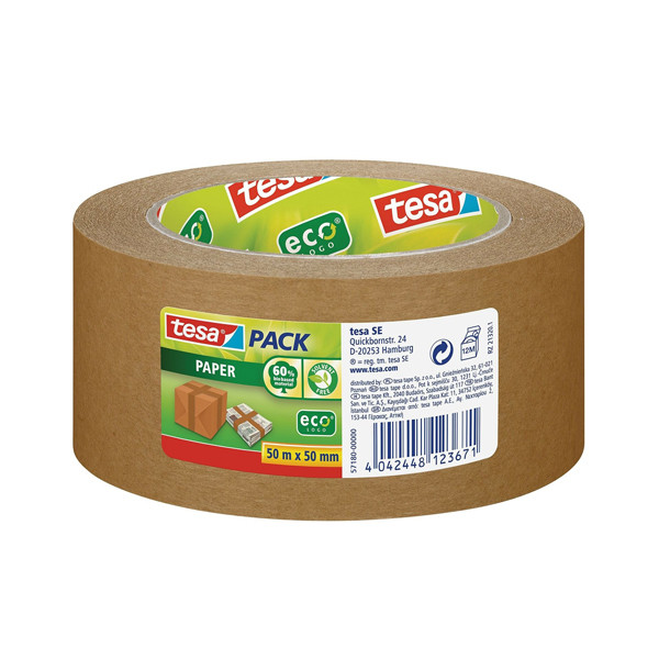 Tesa Eco Sterke Kleefkracht verpakkingstape bruin papier 50 mm x 50 m (1 rol) 202373 - 1