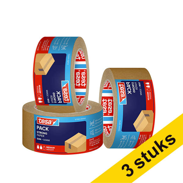 Tesa Eco Sterke Kleefkracht verpakkingstape bruin papier 50 mm x 50 m (3 rollen) 203304 - 1