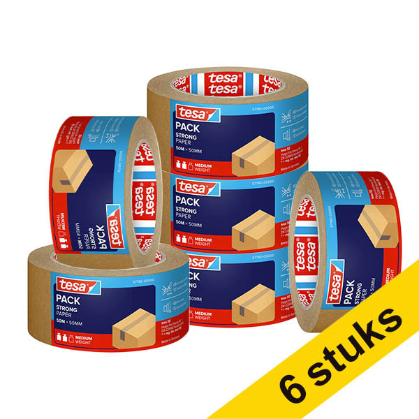 Tesa Eco Sterke Kleefkracht verpakkingstape bruin papier 50 mm x 50 m (6 rollen) 202409 - 1