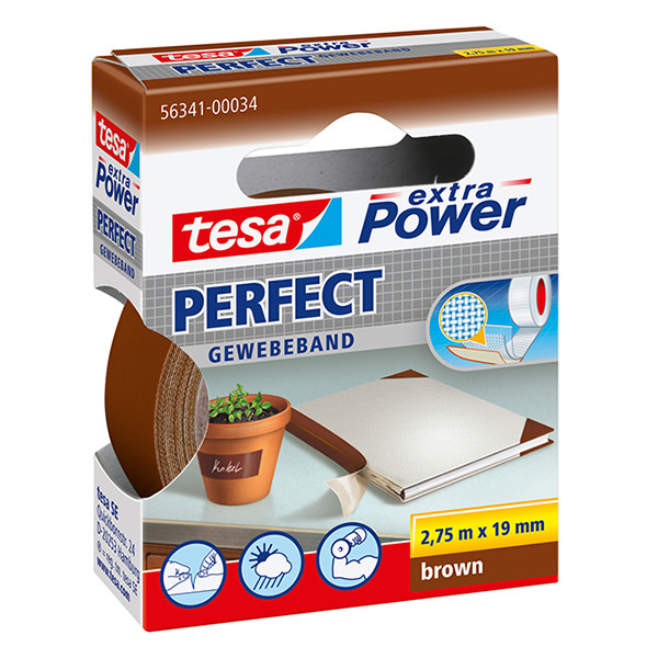 Tesa Extra Power Perfect textieltape bruin 19 mm x 2,75 m 56341-00034-03 202374 - 1