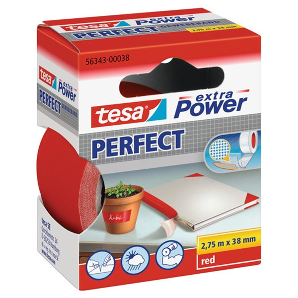 Tesa Extra Power Perfect textieltape rood 38 mm x 2,75 m 202283 - 1