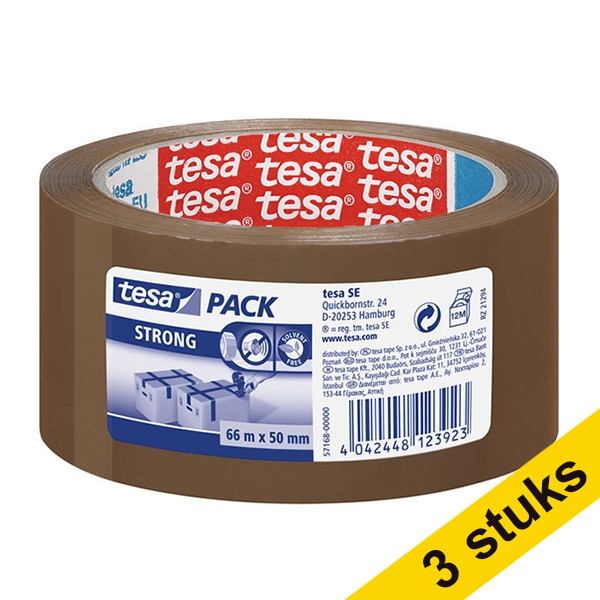Tesa Pack Strong verpakkingstape bruin 50 mm x 66 m (3 rollen) 57168-00000-05-3 202364 - 1
