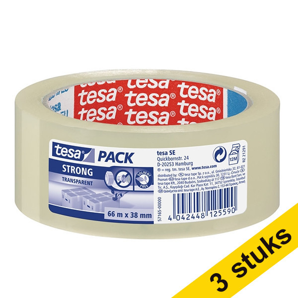 Tesa Pack Strong verpakkingstape transparant 38 mm x 66 m (3 rollen) TPS3C 202361 - 1