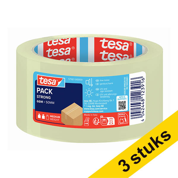 Tesa Pack Strong verpakkingstape transparant 50 mm x 66 m (3 rollen) 202362 - 1
