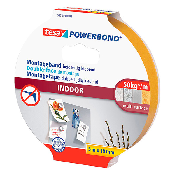 Tesa Powerbond Indoor dubbelzijdig tape 19 mm x 5 m 55741-00001-03 203355 - 3