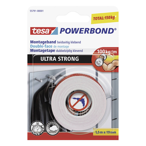 Tesa Powerbond Ultra Strong dubbelzijdig tape 19 mm x 1,5 m 55791 202383 - 1