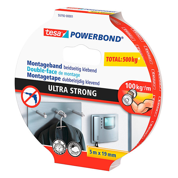 Tesa Powerbond Ultra Strong dubbelzijdig tape 19 mm x 5 m 55792-00001-02 203357 - 3