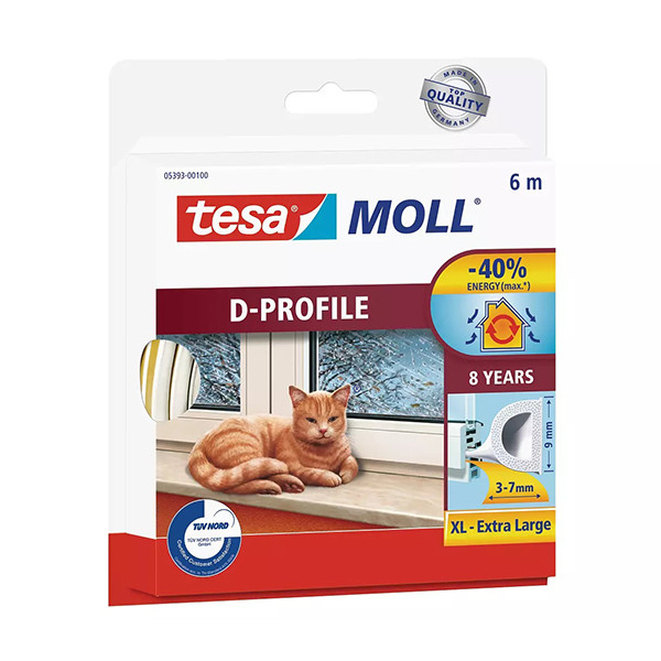 Tesa TesaMoll Classic D-profiel tochtstrip wit 6 m x 9 mm 05393-00100-00 203316 - 1