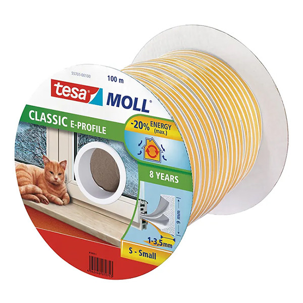 Tesa TesaMoll Classic E-profiel tochtstrip wit 25 m x 9 mm 05464-00100-00 203308 - 2