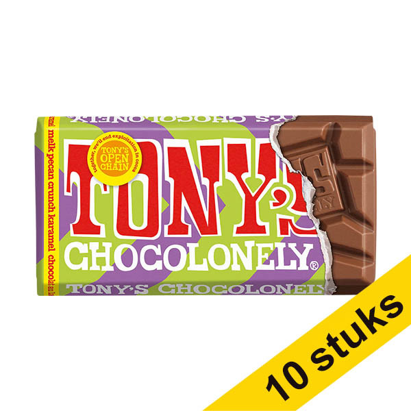 Aanbieding: 10x Tony's Chocolonely Melk Karamel Pecan Crunch chocoladereep 90 gram 137241 - 1