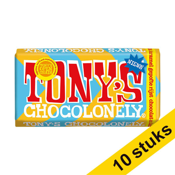 Aanbieding: 10x Tony's Chocolonely Melk Karamel Rice Crisp chocoladereep 180 gram 137225 - 1