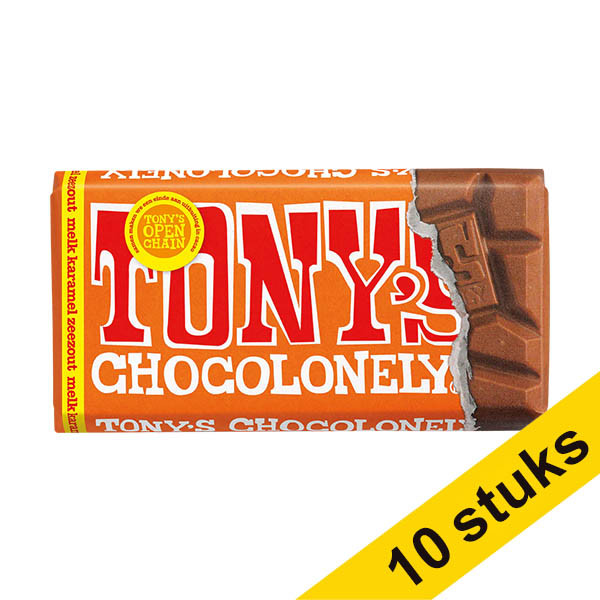Aanbieding: 10x Tony's Chocolonely Melk Karamel Zeezout chocoladereep 90 gram 137235 - 1