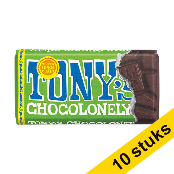 Aanbieding: 10x Tony's Chocolonely Puur amandel Zeezout chocoladereep 90 gram 137237 - 1