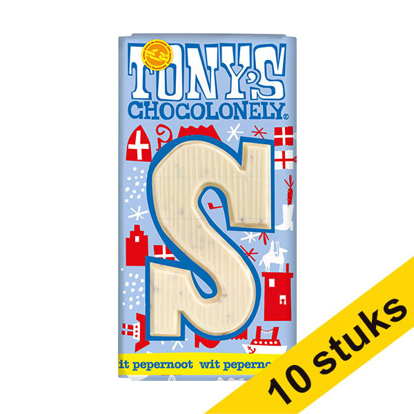 Aanbieding: 10x Tony's Chocolonely Wit Pepernoot S chocoladeletter 180 gram 200297 - 1