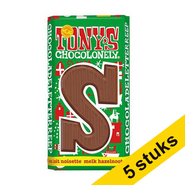 Aanbieding: 5x Tony's Chocolonely Melk Hazelnoot S chocoladeletter 180 gram 200294 - 1
