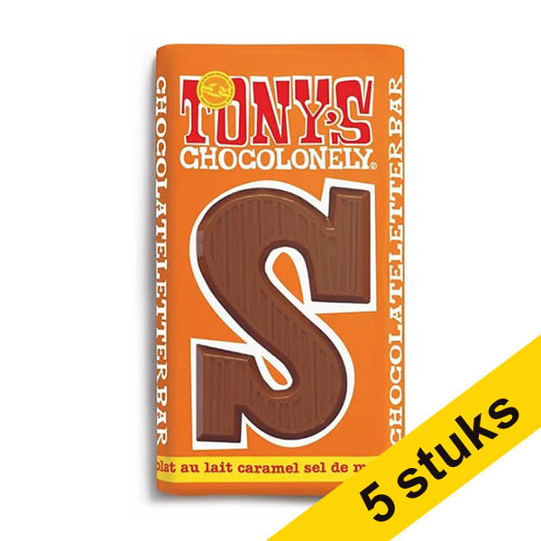 Aanbieding: 5x Tony's Chocolonely Melk Karamel Zeezout S chocoladeletter 180 gram 200293 - 1
