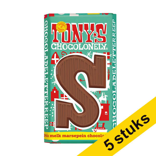 Aanbieding: 5x Tony's Chocolonely Melk Marsepein S chocoladeletter 180 gram 200299 - 1