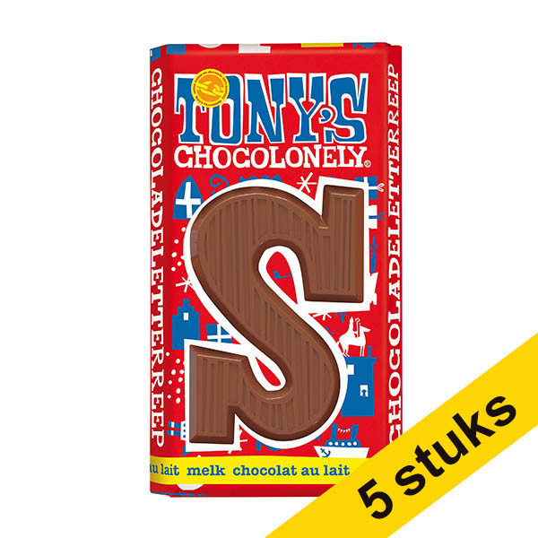 Aanbieding: 5x Tony's Chocolonely Melk S chocoladeletter 180 gram 200290 - 1
