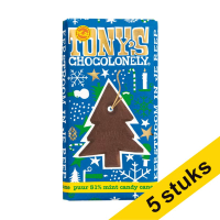 Aanbieding: 5x Tony's Chocolonely Pure Chocolade 51% Mint Candy Cane kerstreep 180 gram 137272