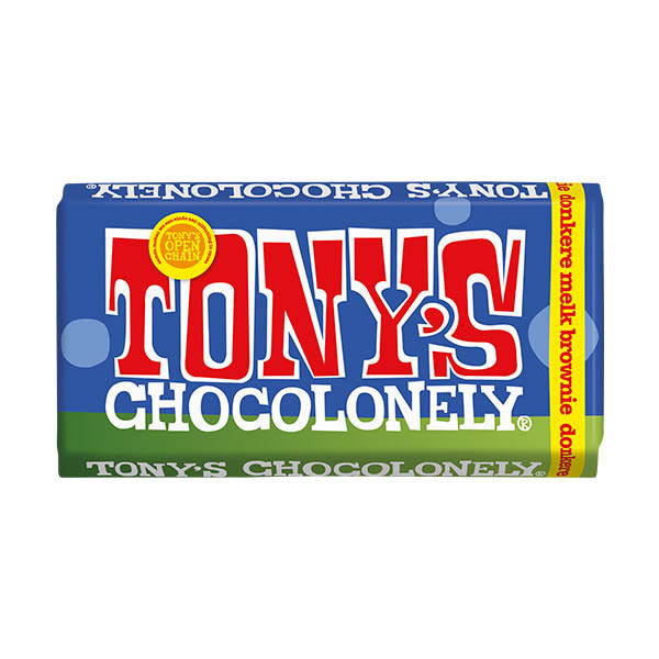 Tony's Chocolonely Donkere Melkchocolade Browniestukjes chocoladereep 180 gram 137218 - 1