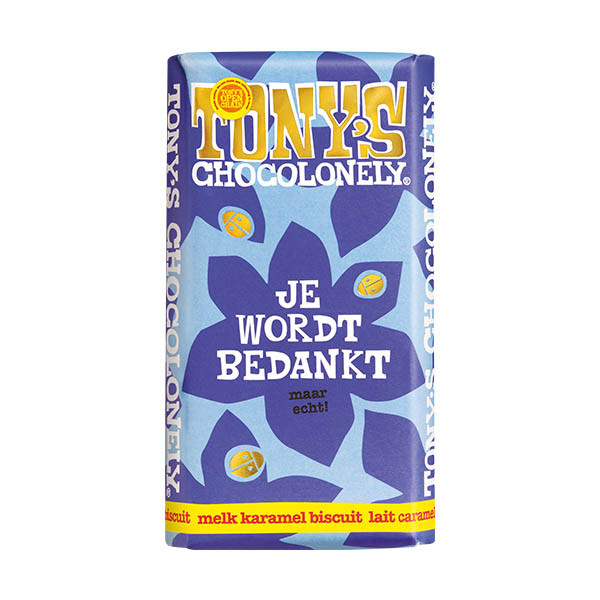 Tony's Chocolonely Melk Karamel Biscuit bedankt chocoladereep 180 gram 137228 - 1