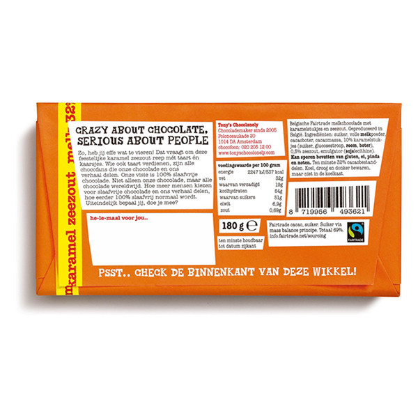 Tony's Chocolonely Melk Karamel Zeezout hieper de pieper chocoladereep 180 gram 17426 423291 - 4