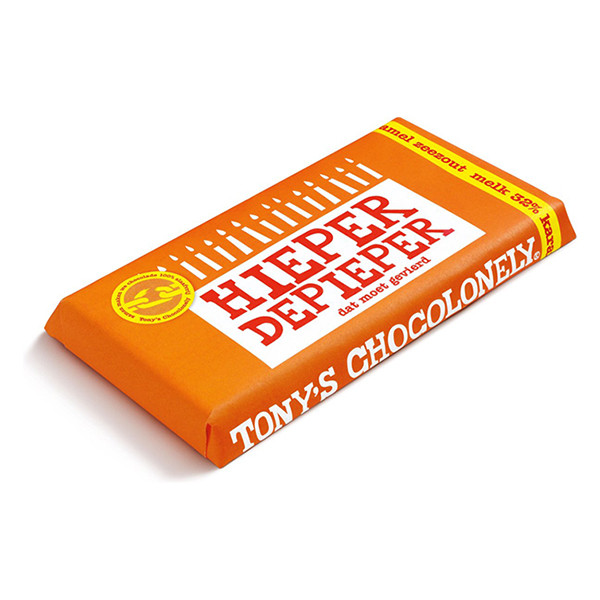 Tony's Chocolonely Melk Karamel Zeezout hieper de pieper chocoladereep 180 gram 423291 - 1