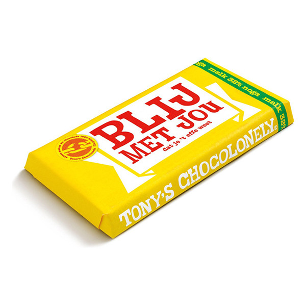 Tony's Chocolonely Melk Noga blij met jou chocoladereep 180 gram 423293 - 1