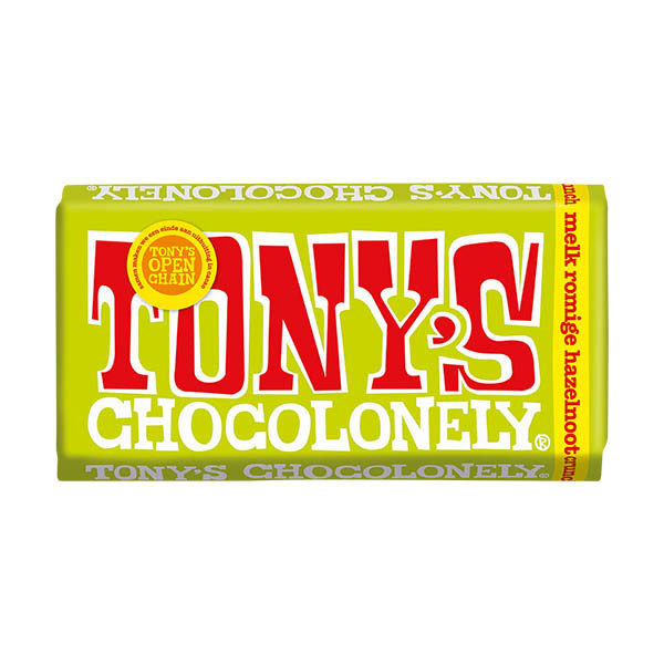 Tony's Chocolonely Melk Romige Hazelnoot Crunch chocoladereep 180 gram 137210 - 1