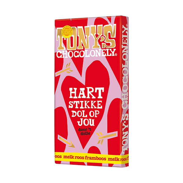 Tony's Chocolonely Melk Roos Framboos dol op jou chocoladereep 180 gram 137230 - 2