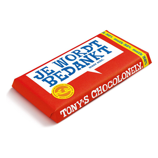 Tony's Chocolonely Melk bedankt chocoladereep 180 gram 423292 - 1