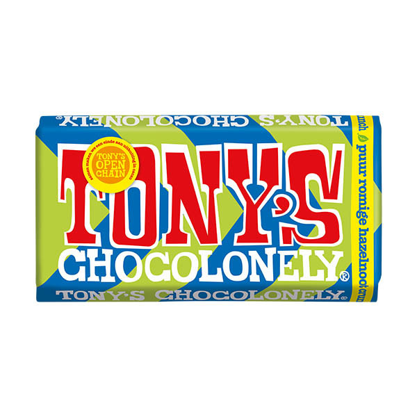 Tony's Chocolonely Puur Romige Hazelnoot Crunch chocoladereep 180 gram 137222 - 1