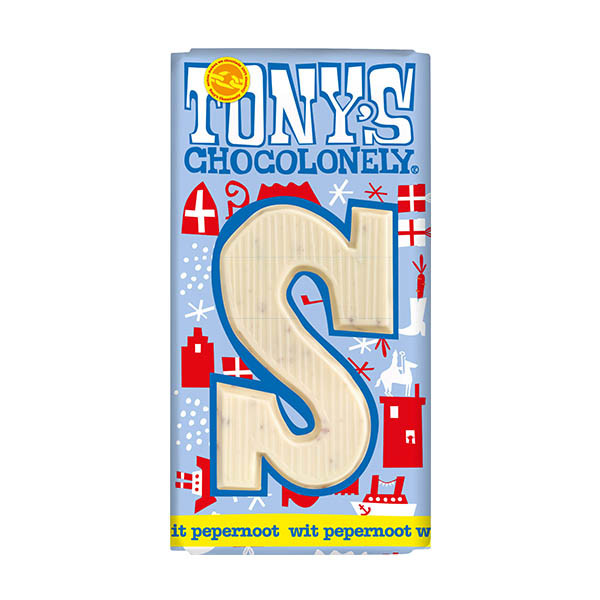 Tony's Chocolonely Wit Pepernoot S chocoladeletter 180 gram 200282 - 1
