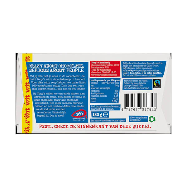 Tony's Chocolonely Wit chocoladereep 180 gram 137168 - 4