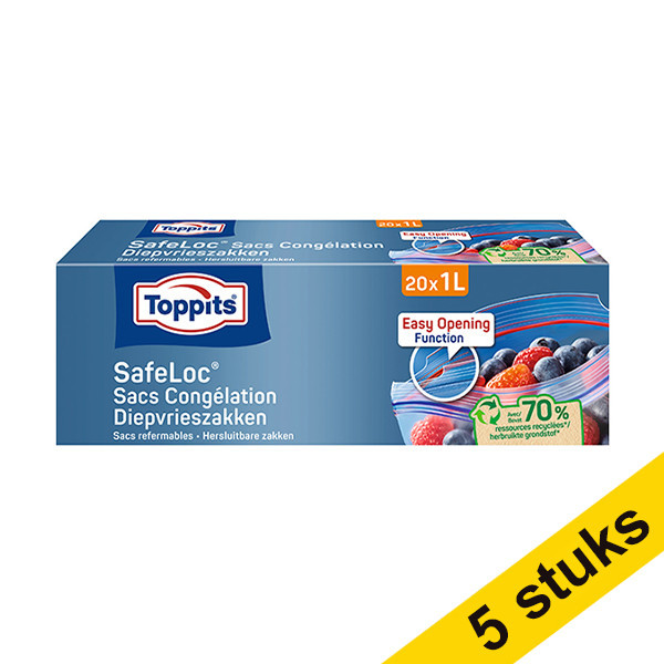 Aanbieding: 5x Toppits diepvrieszakjes met zip-sluiting 1 liter (20 stuks) STO05023 - 1