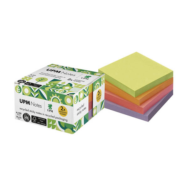 UPM gerecyclede zelfklevende notes kubus in 4 kleuren (4 x 100 vel) 303230 - 1