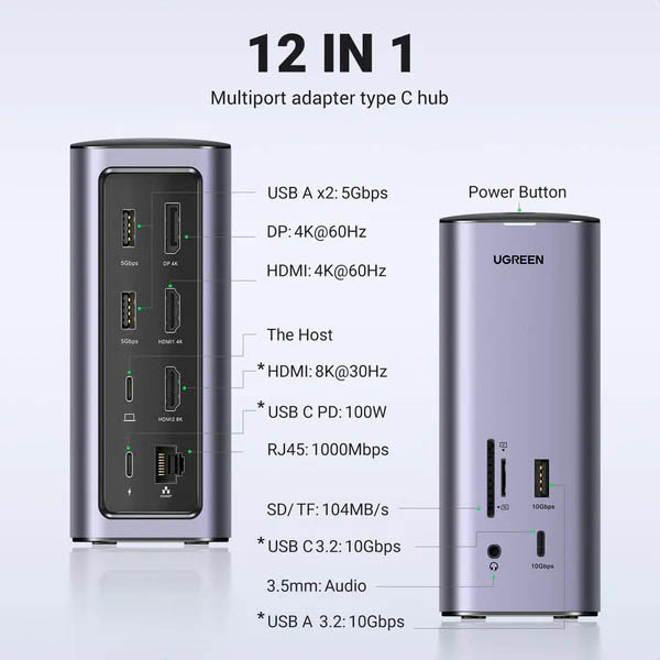 Ugreen USB-C docking station CM555 Thunderbolt (12 in 1) 828637 - 2