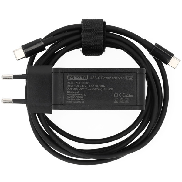 Universele USB-C 45W oplader (20 V, 2.25 A, 45 W, 123accu huismerk)  ADR00260 - 2