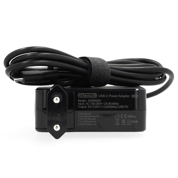 Universele USB-C 65W oplader (20 V, 3.25 A, 65 W, 123accu huismerk)  ADR00261 - 2