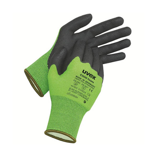 Uvex C500 Foam snijbestendige werkhandschoen antraciet/lime maat 9/L (10 paar) 19144509 SUV00017 - 1
