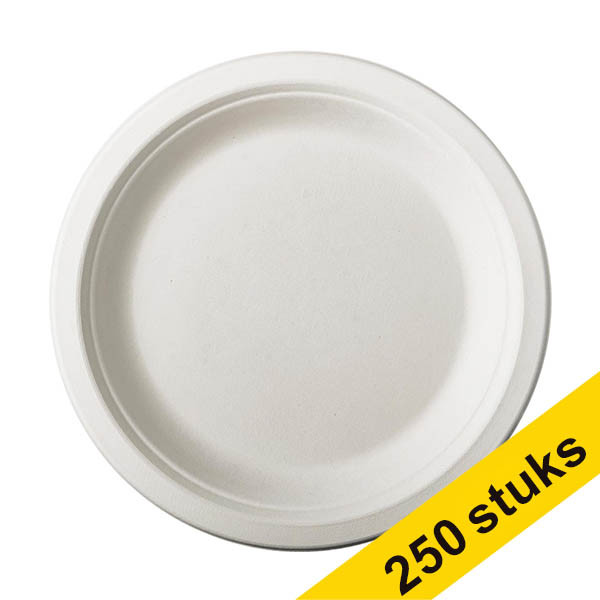 Aanbieding: 5x Conpax Pure wegwerpbord suikerriet wit 18 cm (50 stuks) 402978 - 1