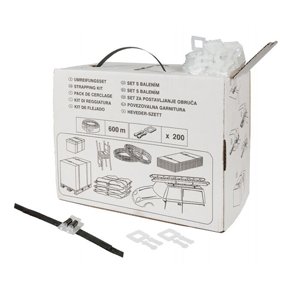 White label PP-band zwart met gespen in dispenserdoos (12 mm x 0,55 mm) 300.003 206253 - 1