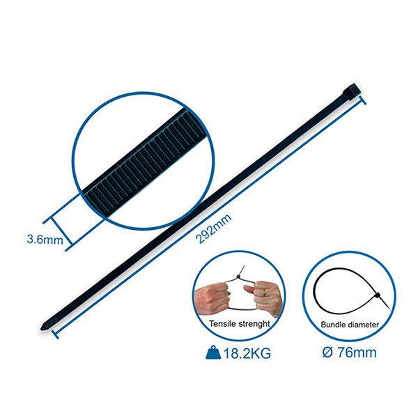 Tiewrap kabelbinder - 292 x 3,6 mm zwart (100 stuks) 209399 - 4
