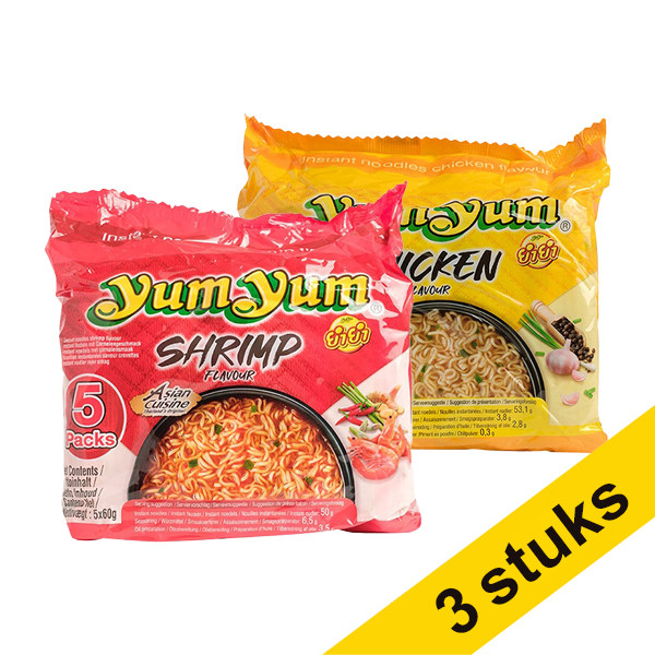 yumセット Combi deal: 3x Yum Noodles Soep kip en garnaal (5 pack) 123inkt.nl