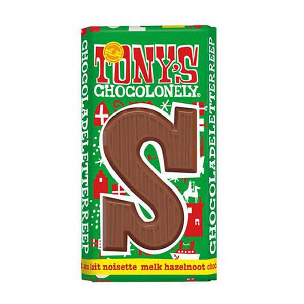 Tony's Chocolonely Melk Hazalnoot S chocoladeletter 180 gram