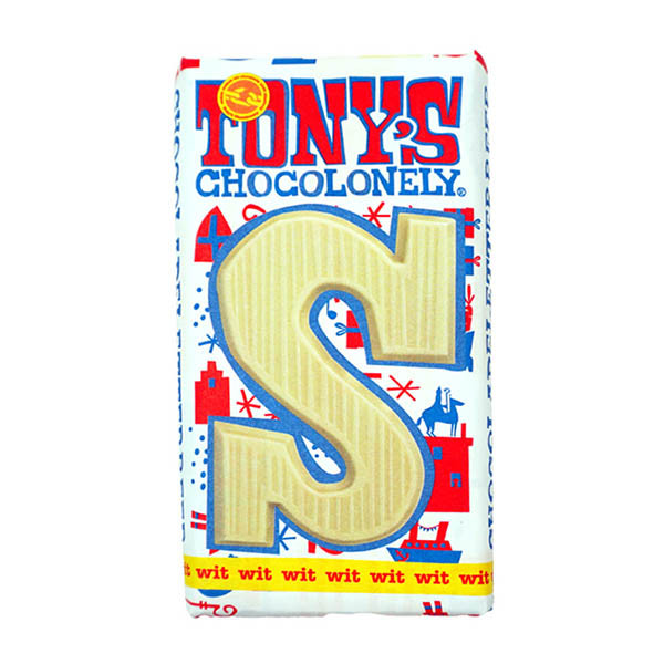 Tony's Chocolonely wit S chocoladeletter 180 gram