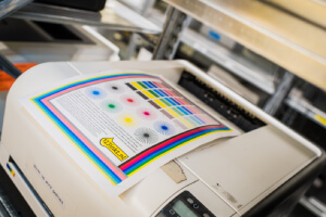 Testpagina op een printer, afgedrukt met een 123inkt huismerk toner